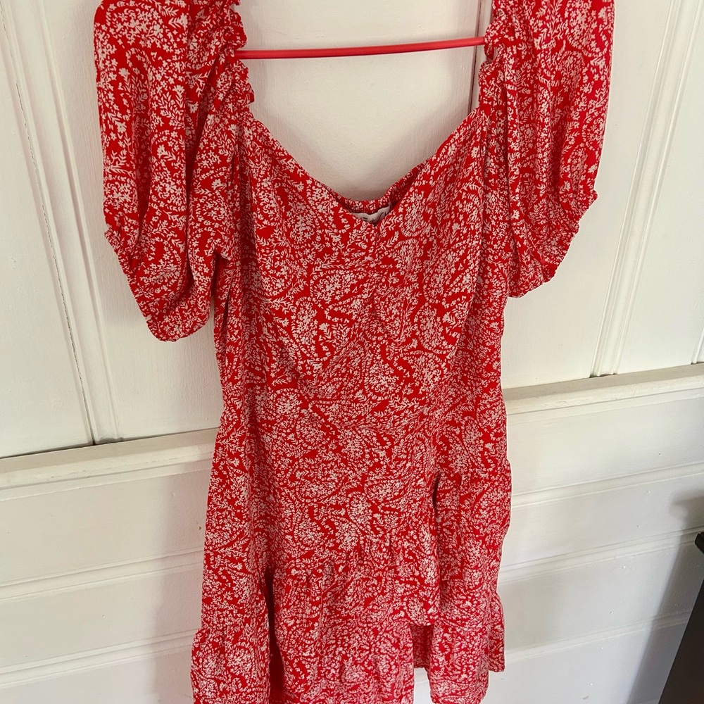 She + Sky Vibrant Red Floral Dress